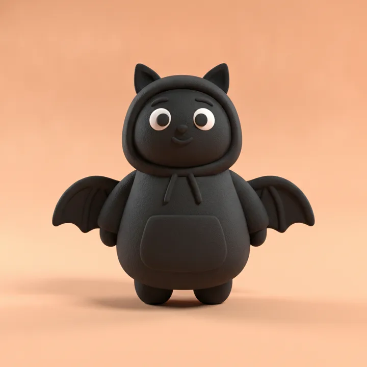 A clay figure dressed as a bat.