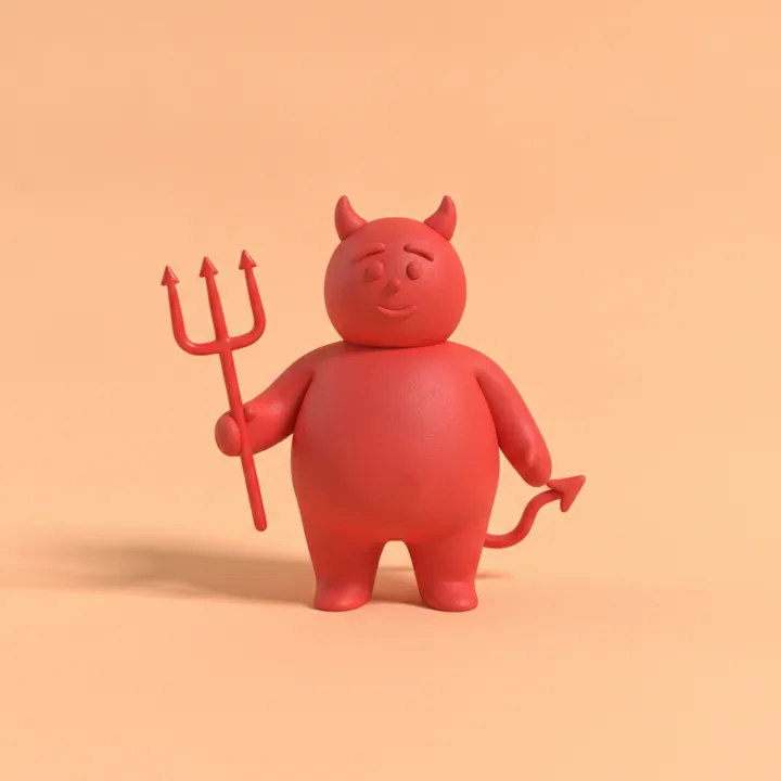 A clay figure dressed as a devil.