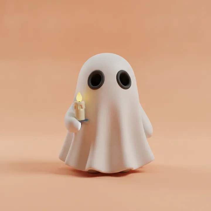 A clay figure dressed as a ghost.