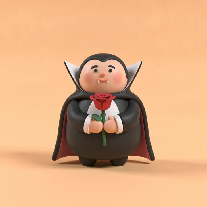 A clay figure dressed as a vampire.