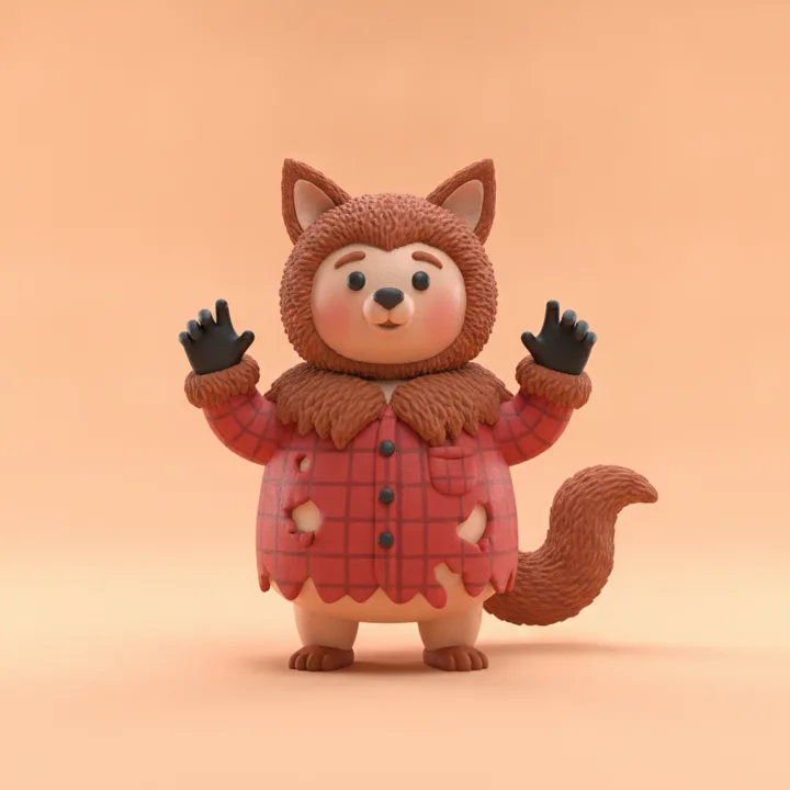 A clay figure dressed as a werewolf.