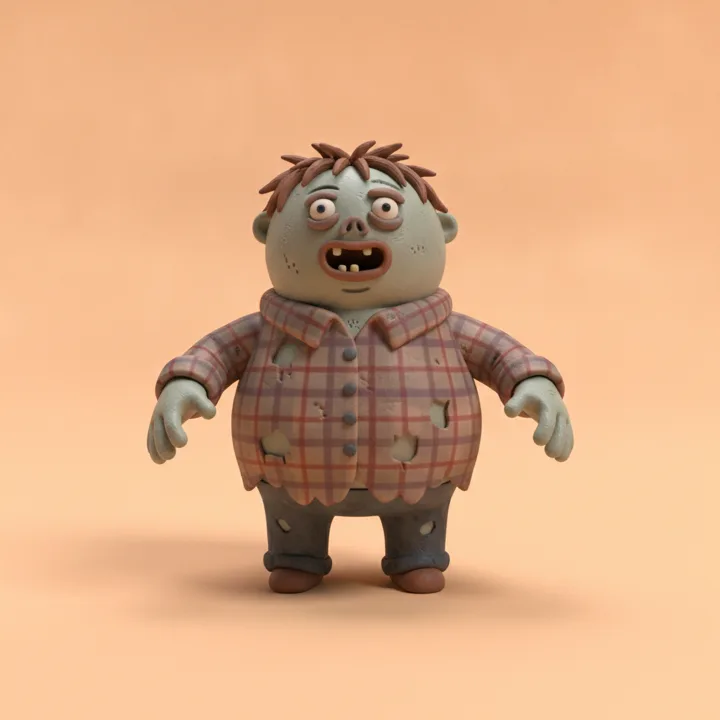 A clay figure dressed as a zombie.